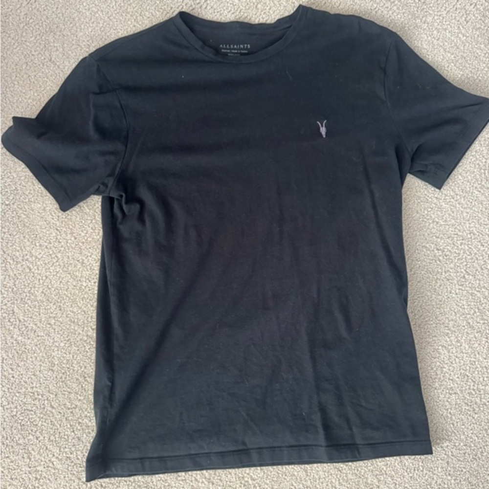 All Saints Black Short Sleeve Crew Tee with Subtle Logo